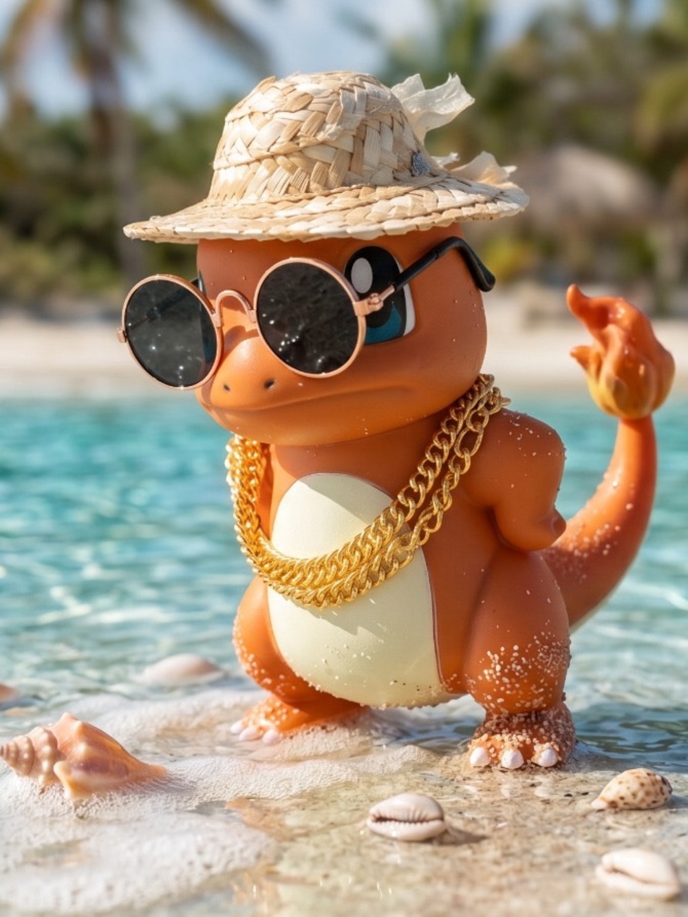Pokemon Charmander Figure with Straw Hat - Orange & Cream